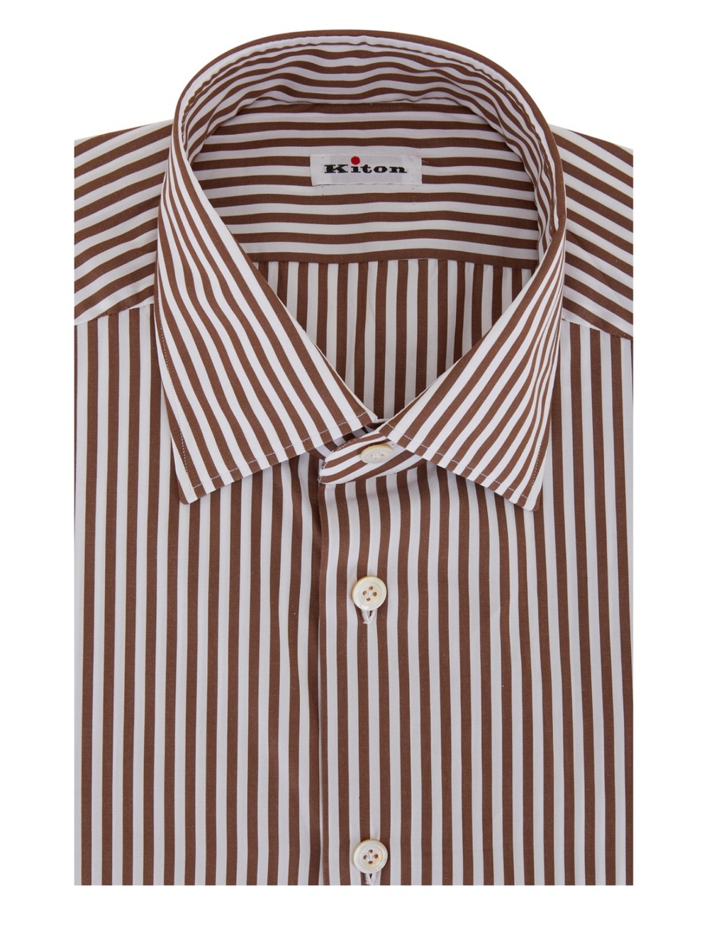 $795 Kiton Brown Bengal Stripe Dress Shirt Handmade‎